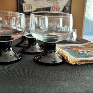 Vintage Margarita glasses Clear with black stem. Set of 5